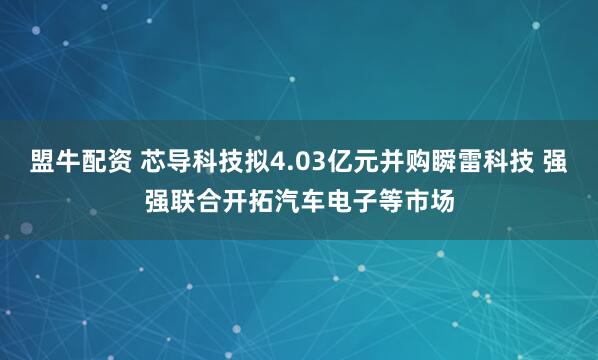 盟牛配资 芯导科技拟4.03亿元并购瞬雷科技 强强联合开拓汽车电子等市场
